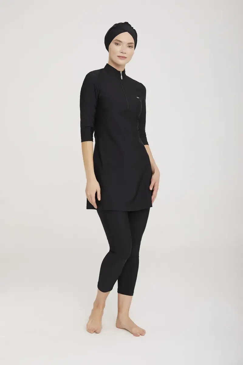 Adasea Truvakar Sleeve Battal Large Size Fully Covered Hijab Swimsuit 3400-23 Black - 4