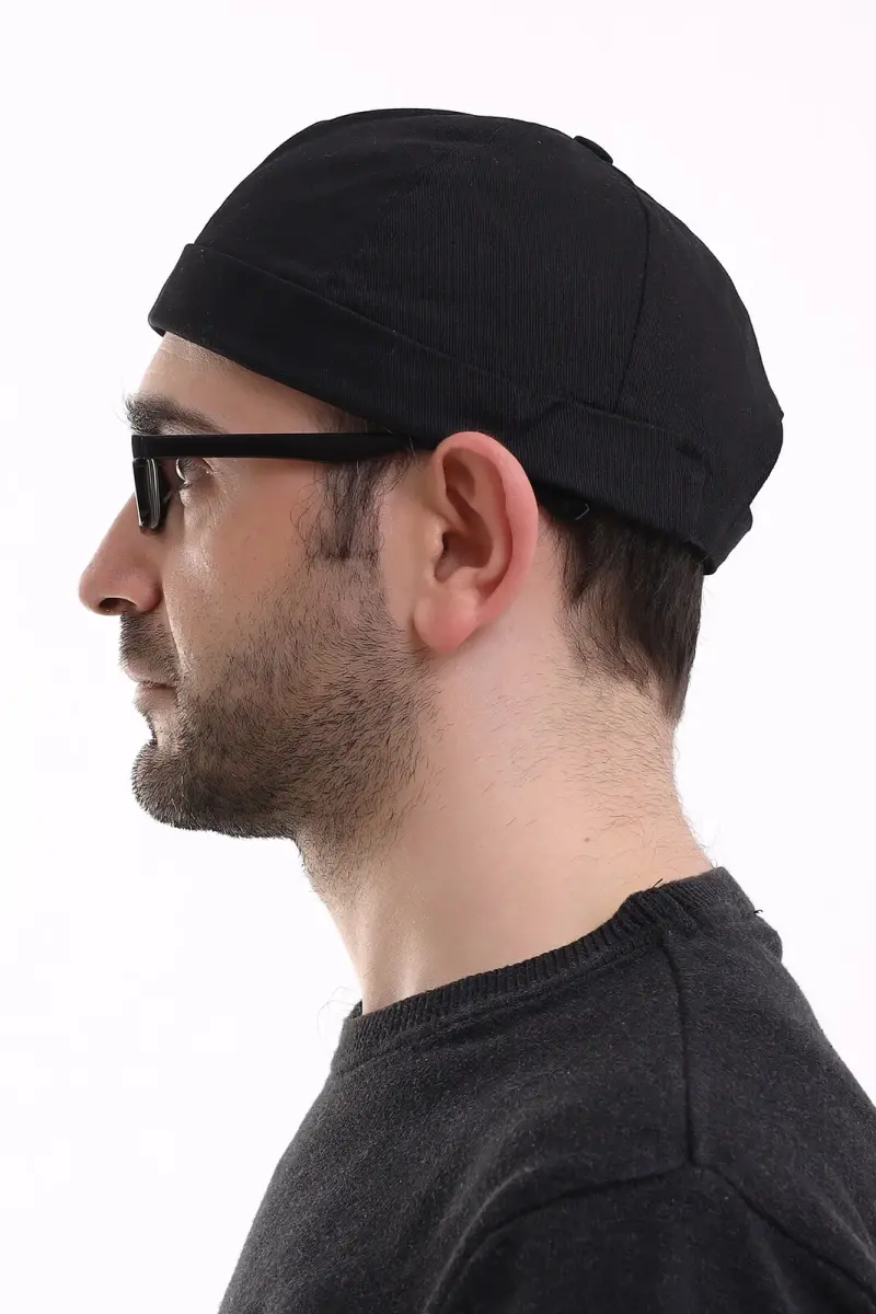 Adjustable Velcro Men's Beanie Skullcap - Black - 3