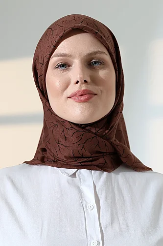 Ağaç Desenli Pamuklu Eşarp, Yumuşak Dokulu Flamlı Yazma Başörtüsü - Kahverengi - ihvanonline (1)