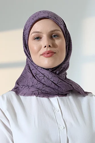 Ağaç Desenli Pamuklu Eşarp, Yumuşak Dokulu Flamlı Yazma Başörtüsü - Mor - ihvanonline (1)