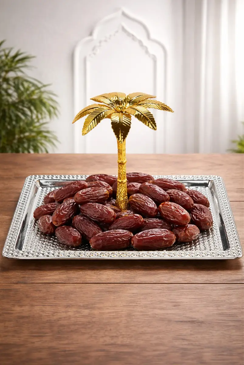 Ağaç Kulplu Dikdörtgen Hurmalık Sunum ve Servis İkram Tepsisi - Büyük Boy - Gümüş - 1