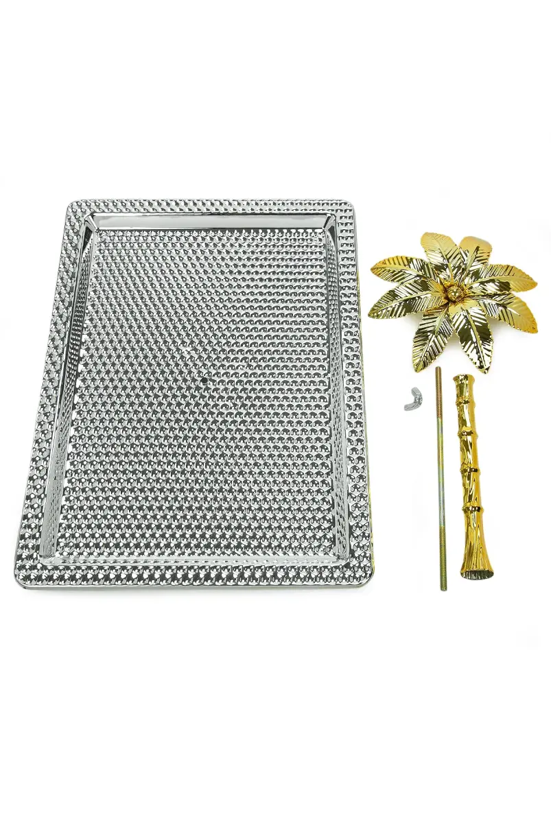 Ağaç Kulplu Dikdörtgen Hurmalık Sunum ve Servis İkram Tepsisi - Büyük Boy - Gümüş - 3