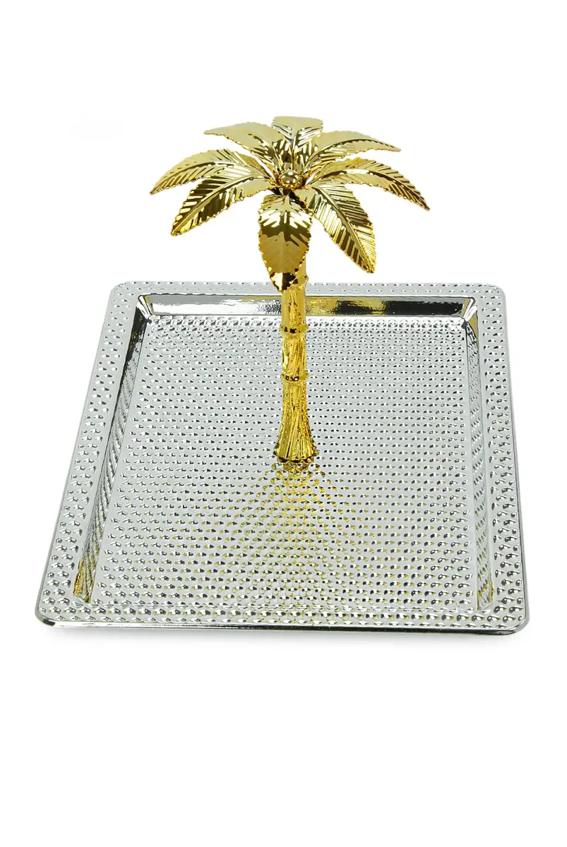 Ağaç Kulplu Dikdörtgen Hurmalık Sunum ve Servis İkram Tepsisi - Büyük Boy - Gümüş - 5