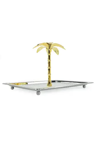 Ağaç Kulplu Dikdörtgen Hurmalık Sunum ve Servis İkram Tepsisi - Büyük Boy - Gümüş - 7