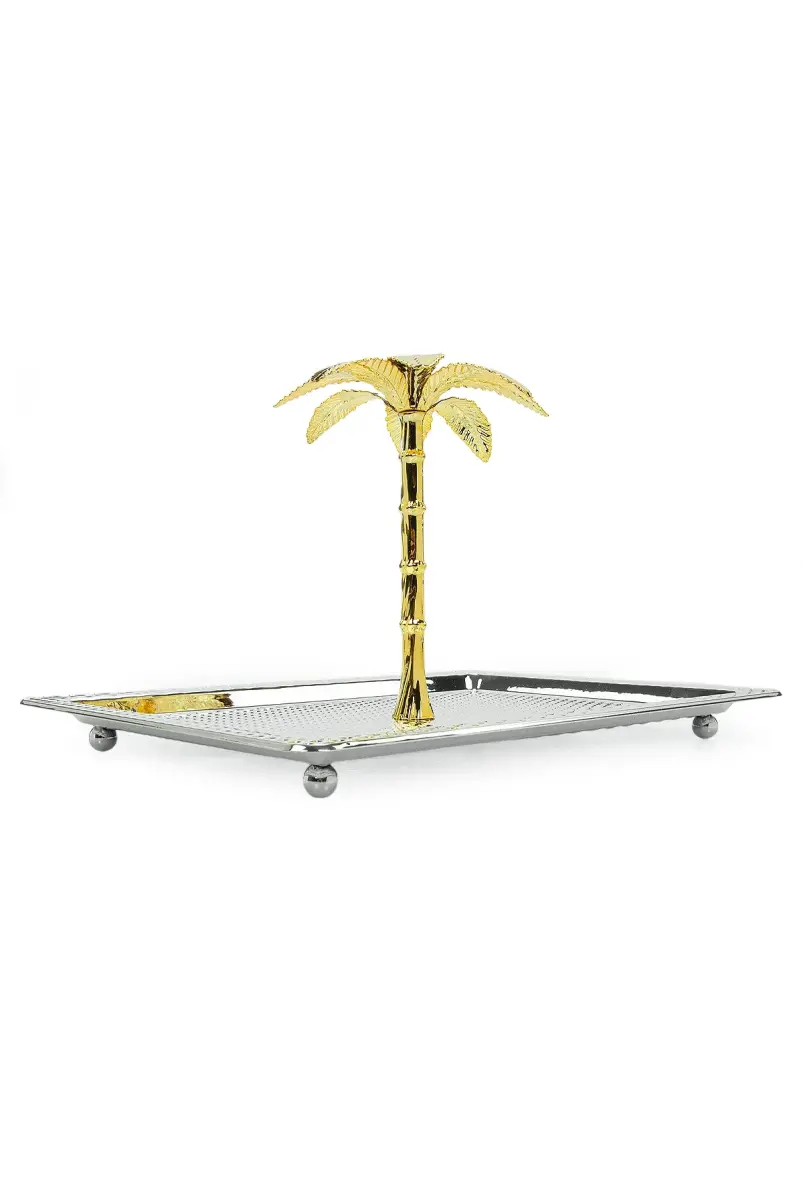 Ağaç Kulplu Dikdörtgen Hurmalık Sunum ve Servis İkram Tepsisi - Büyük Boy - Gümüş - 7