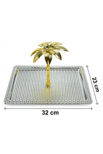 Ağaç Kulplu Dikdörtgen Hurmalık Sunum ve Servis İkram Tepsisi - Büyük Boy - Gümüş - 8