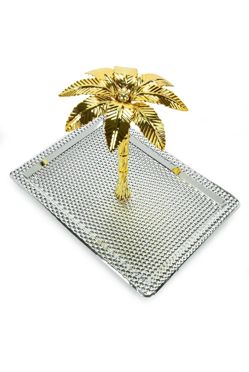 Ağaç Kulplu Yuvarlak Hurmalık Sunum ve Servis İkram Tepsisi - Küçük Boy - Gümüş - 6