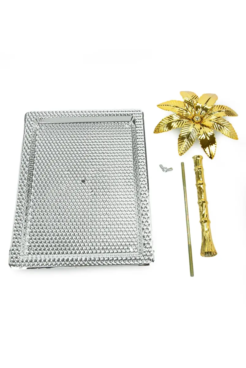 Ağaç Kulplu Yuvarlak Hurmalık Sunum ve Servis İkram Tepsisi - Küçük Boy - Gümüş - 8