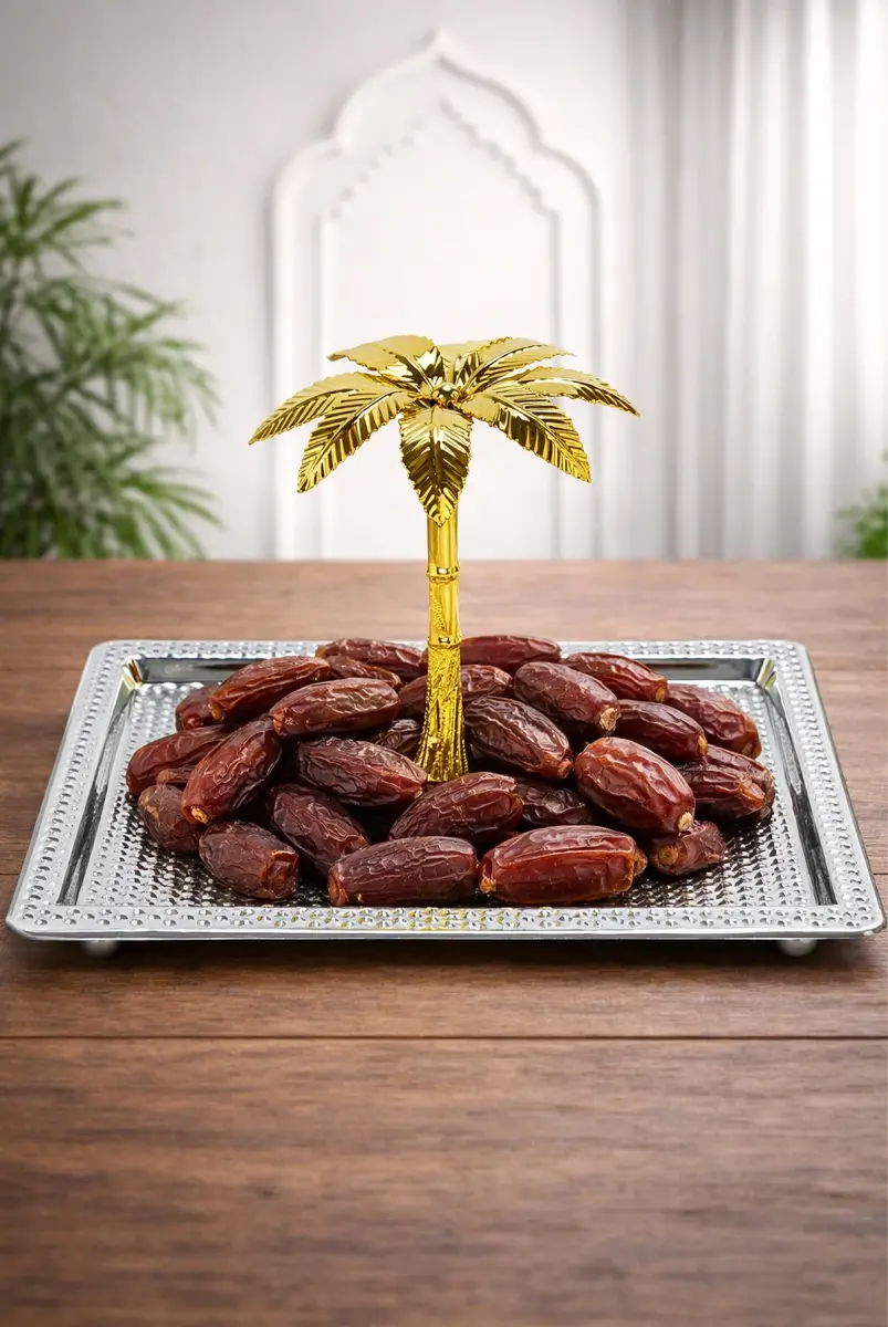 Ağaç Kulplu Dikdörtgen Hurmalık Sunum ve Servis İkram Tepsisi - Küçük Boy - Gümüş - 1