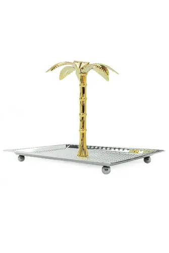 Ağaç Kulplu Dikdörtgen Hurmalık Sunum ve Servis İkram Tepsisi - Küçük Boy - Gümüş - 5