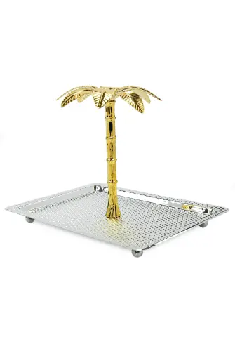 Ağaç Kulplu Dikdörtgen Hurmalık Sunum ve Servis İkram Tepsisi - Küçük Boy - Gümüş - 7