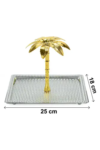 Ağaç Kulplu Dikdörtgen Hurmalık Sunum ve Servis İkram Tepsisi - Küçük Boy - Gümüş - 10