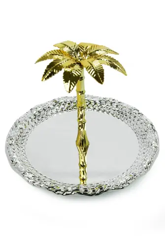 Ağaç Kulplu Oval Hurmalık Sunum ve Servis İkram Tepsisi - Büyük Boy - Gümüş - 3