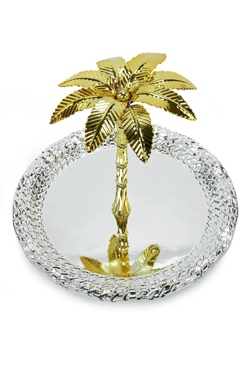 Ağaç Kulplu Oval Hurmalık Sunum ve Servis İkram Tepsisi - Büyük Boy - Gümüş - 6