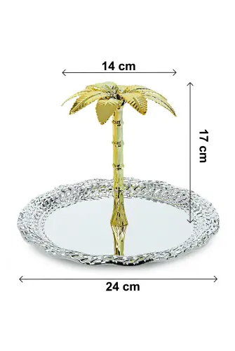 Ağaç Kulplu Oval Hurmalık Sunum ve Servis İkram Tepsisi - Büyük Boy - Gümüş - 8
