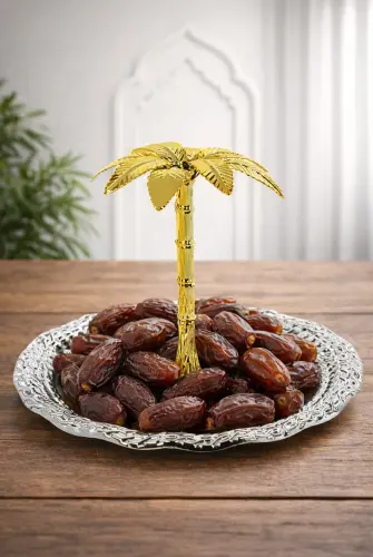 Ağaç Kulplu Oval Hurmalık Sunum ve Servis İkram Tepsisi - Küçük Boy - Gümüş 