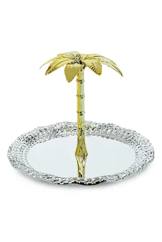 Ağaç Kulplu Oval Hurmalık Sunum ve Servis İkram Tepsisi - Küçük Boy - Gümüş - ihvanonline (1)