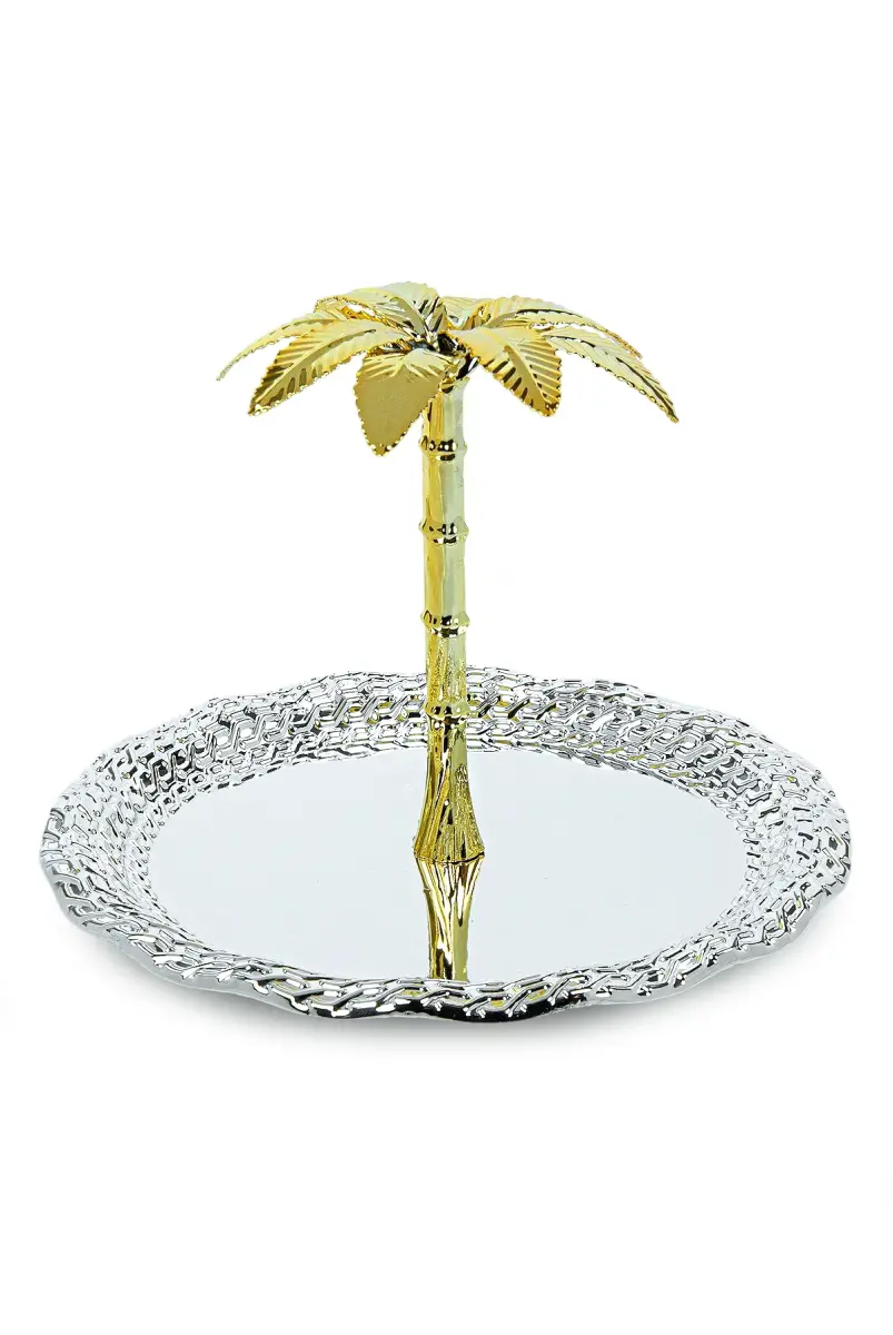 Ağaç Kulplu Oval Hurmalık Sunum ve Servis İkram Tepsisi - Küçük Boy - Gümüş - 2