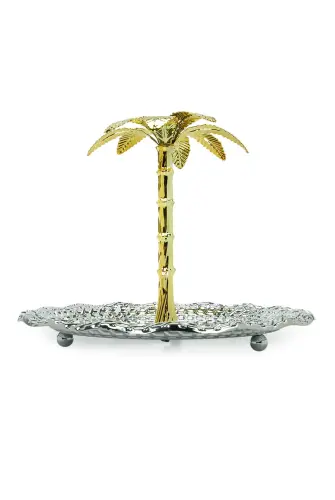 Ağaç Kulplu Oval Hurmalık Sunum ve Servis İkram Tepsisi - Küçük Boy - Gümüş - 4