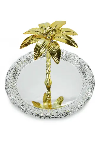 Ağaç Kulplu Oval Hurmalık Sunum ve Servis İkram Tepsisi - Küçük Boy - Gümüş - 6