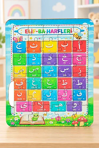 Ahşap Eğitici Elif-Ba Harfleri Yapbozu (16x19,5 cm) 