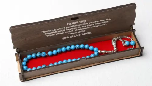 Ahşap Kutulu Firuze Taşı Mavi Tesbih - ihvanonline (1)