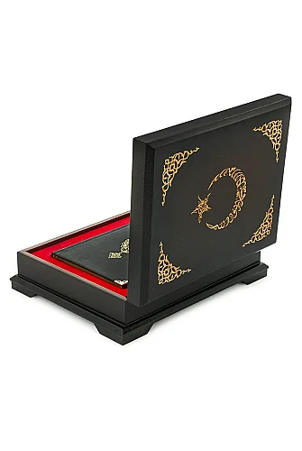Ahşap Kutulu Türk Bayraklı Orta Boy Kuranı Kerim Özel Kadife Sandıklı Hediyelik Set - 6