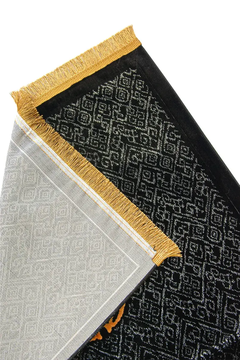 Albion Kabe Motifli Kadife Seccade Siyah - 2