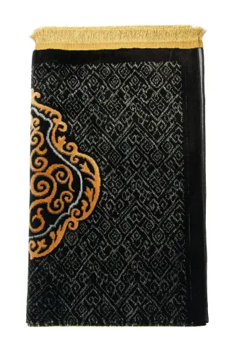 Albion Kabe Motifli Kadife Seccade Siyah - 3