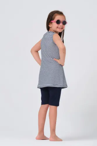 Alfasa 23150 Patterned Zero Sleeve Navy Blue Kid's Swimsuit - 3