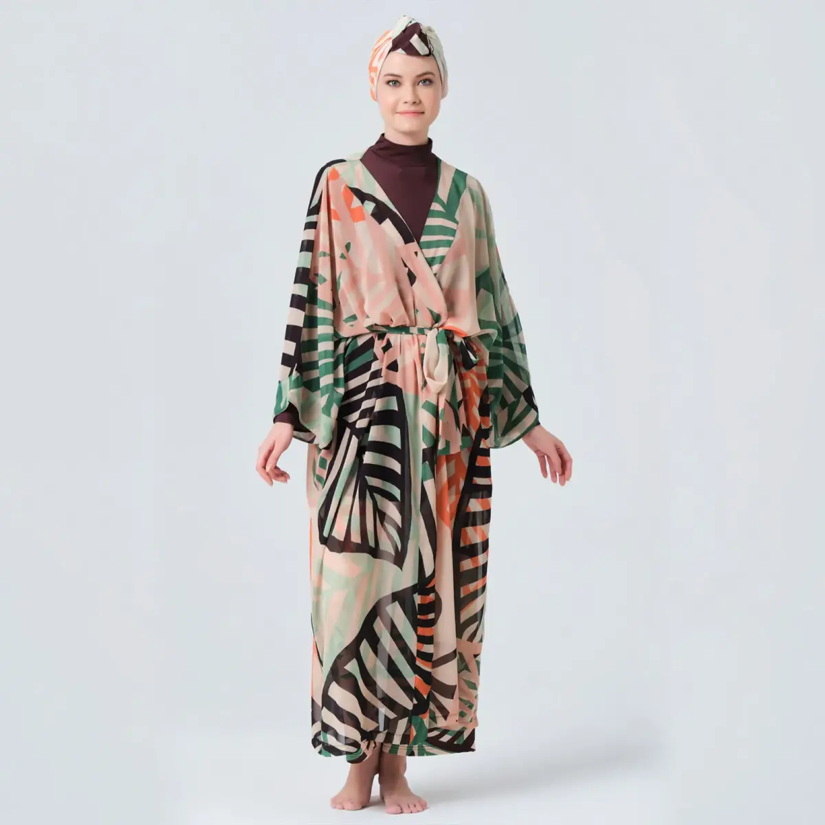 Alfasa 7039-23 Tarçın Tam Boy Tabiat Desenli Pareo - 1