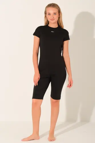 Alfasa Anvelop Etek Bağlamalı Tulum Yarı Kapalı Tesettür Mayo 26720-26 Siyah - 1