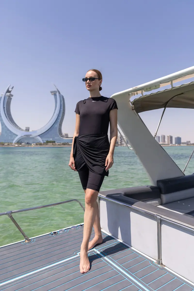 Alfasa Anvelop Etek Bağlamalı Tulum Yarı Kapalı Tesettür Mayo 26720-26 Siyah - 2