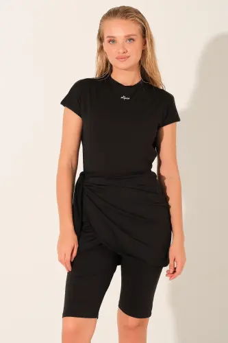 Alfasa Anvelop Etek Bağlamalı Tulum Yarı Kapalı Tesettür Mayo 26720-26 Siyah - 3