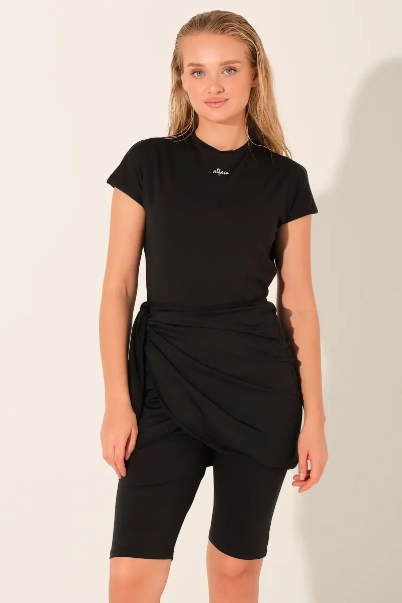 Alfasa Anvelop Etek Bağlamalı Tulum Yarı Kapalı Tesettür Mayo 26720-26 Siyah - 3