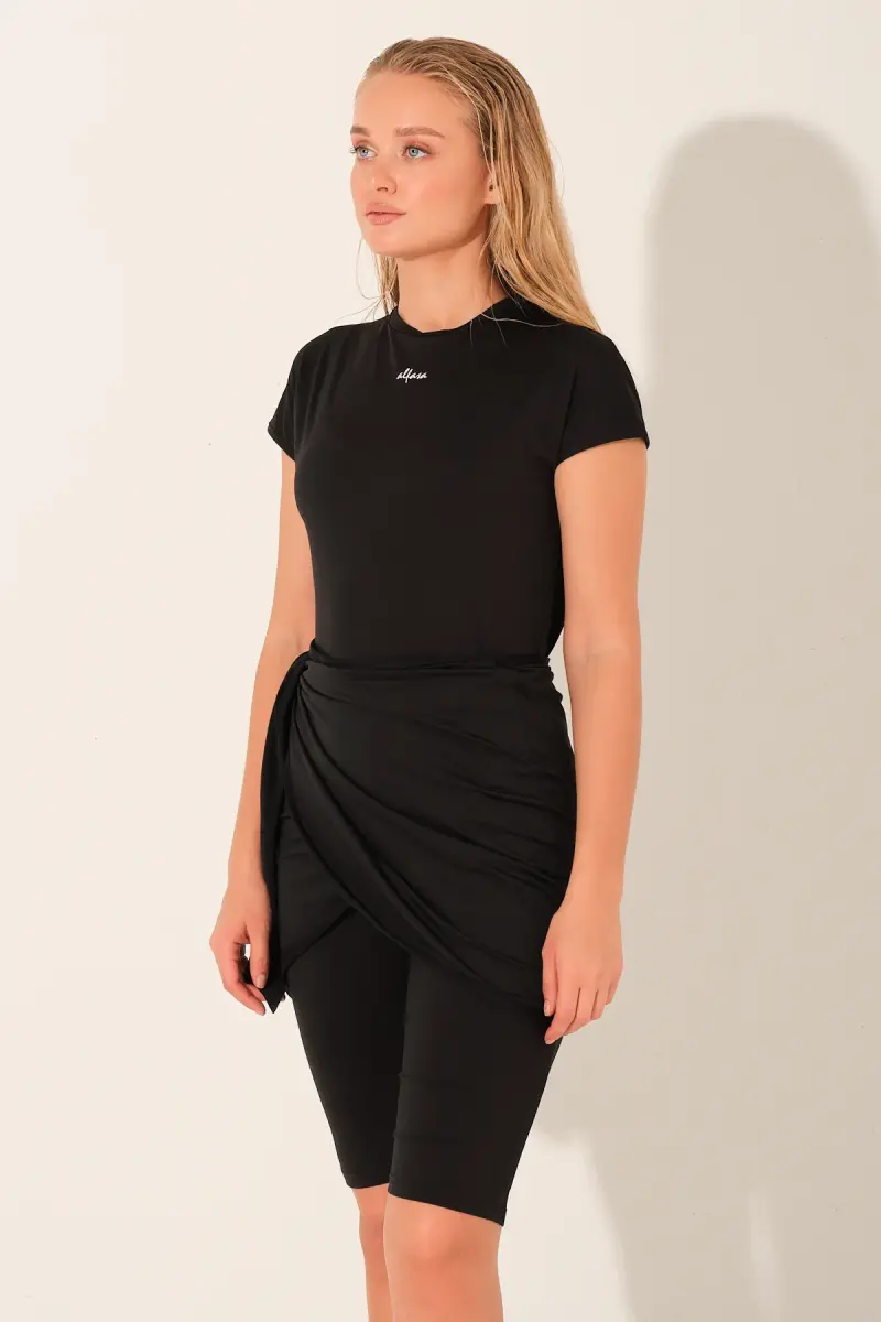 Alfasa Anvelop Etek Bağlamalı Tulum Yarı Kapalı Tesettür Mayo 26720-26 Siyah - 5