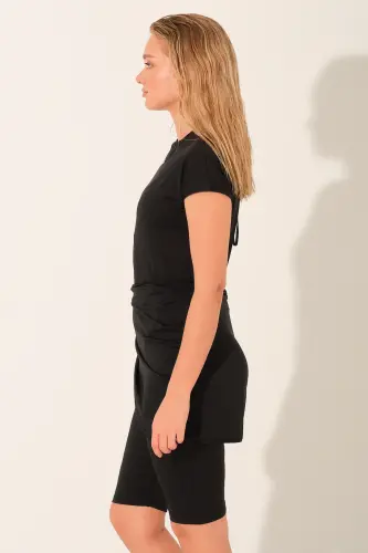 Alfasa Anvelop Etek Bağlamalı Tulum Yarı Kapalı Tesettür Mayo 26720-26 Siyah - 6