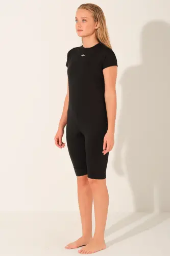 Alfasa Anvelop Etek Bağlamalı Tulum Yarı Kapalı Tesettür Mayo 26720-26 Siyah - 7