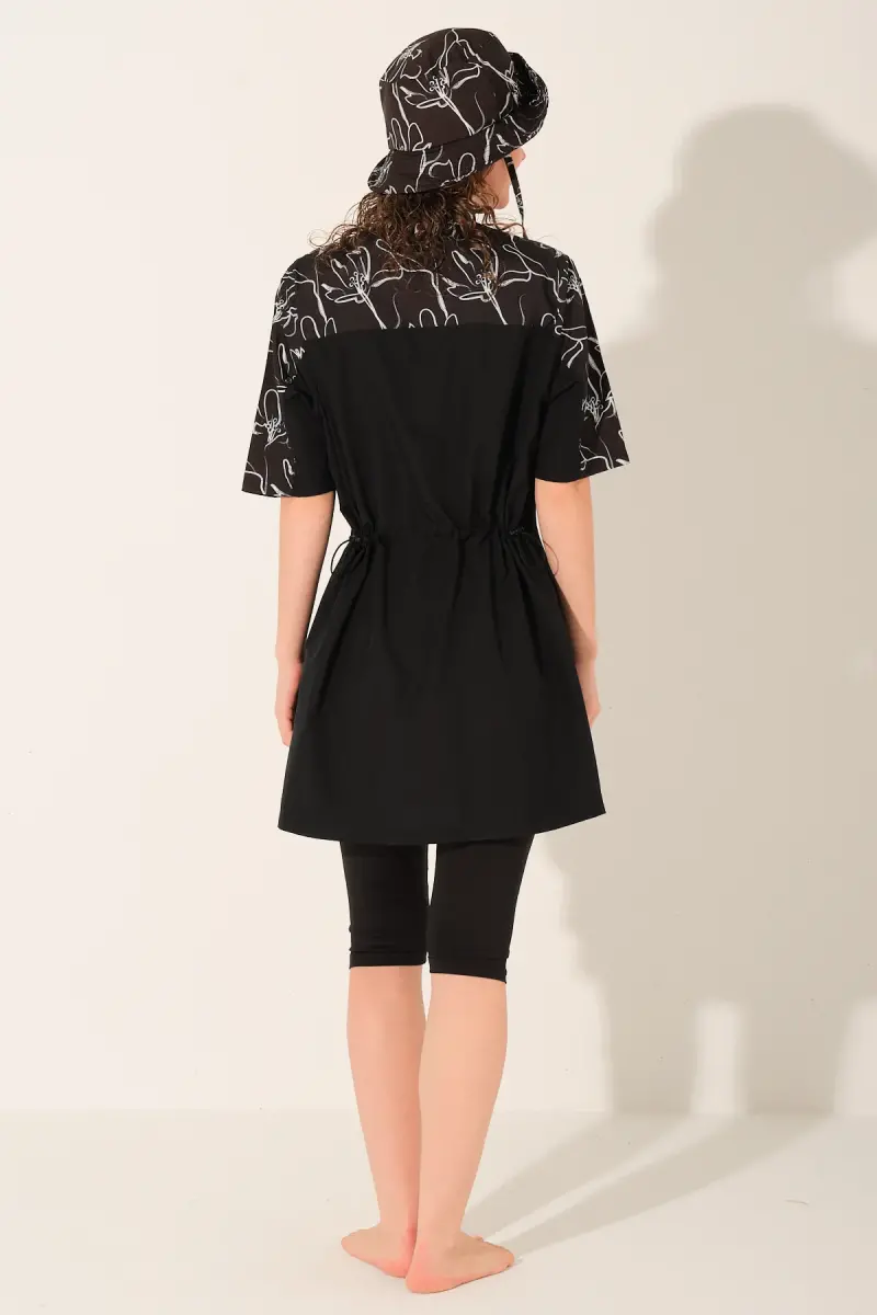 Alfasa Büyük Beden Şapkalı Önden Fermuarlı Yarım Kol Yarı Kapalı Tesettür Mayo 26714-26 Siyah - 8