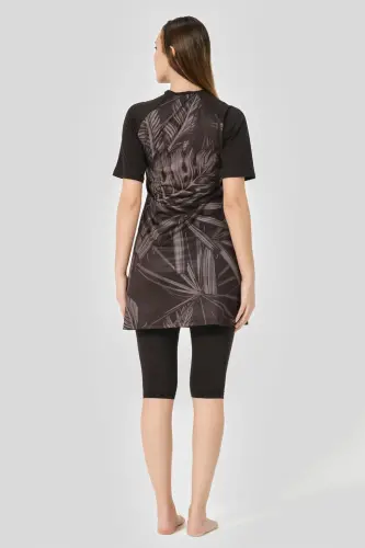 Alfasa Desenli Reglan Yarım Kol Yarı Kapalı Mayo 24708 Siyah - Alfasa (1)