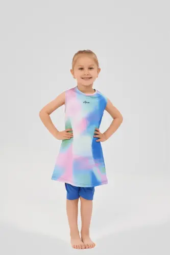 Alfasa Desenli Sıfır Kol Çocuk Mayo 24102-25 Çivit Mavisi - 1