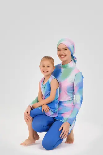 Alfasa Desenli Sıfır Kol Çocuk Mayo 24102-25 Çivit Mavisi - 5