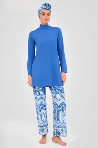 Alfasa Desenli Tam Kapalı Tesettür Mayo 24605-25 Çivit Mavisi - ihvanonline (1)