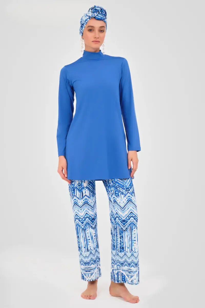 Alfasa Desenli Tam Kapalı Tesettür Mayo 24605-25 Çivit Mavisi - 2