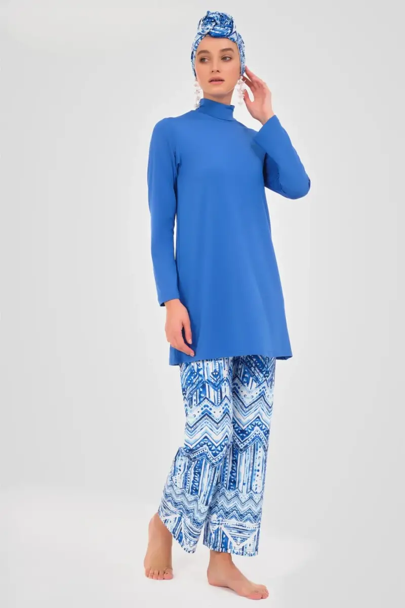 Alfasa Desenli Tam Kapalı Tesettür Mayo 24605-25 Çivit Mavisi - 3