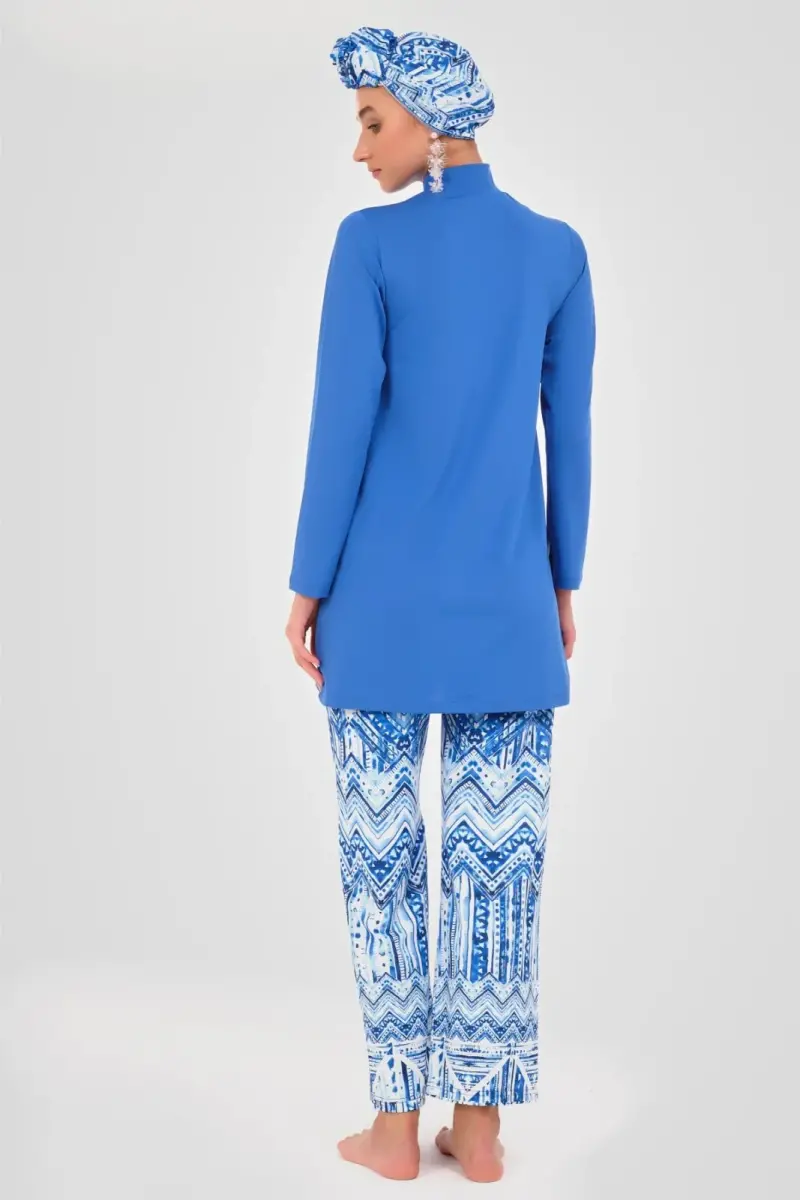 Alfasa Desenli Tam Kapalı Tesettür Mayo 24605-25 Çivit Mavisi - 4