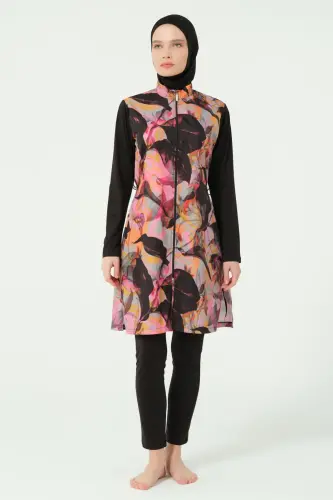 Alfasa Esinti Desenli Su İtici Tam Tesettür Mayo Siyah - 25421-25 - Alfasa (1)