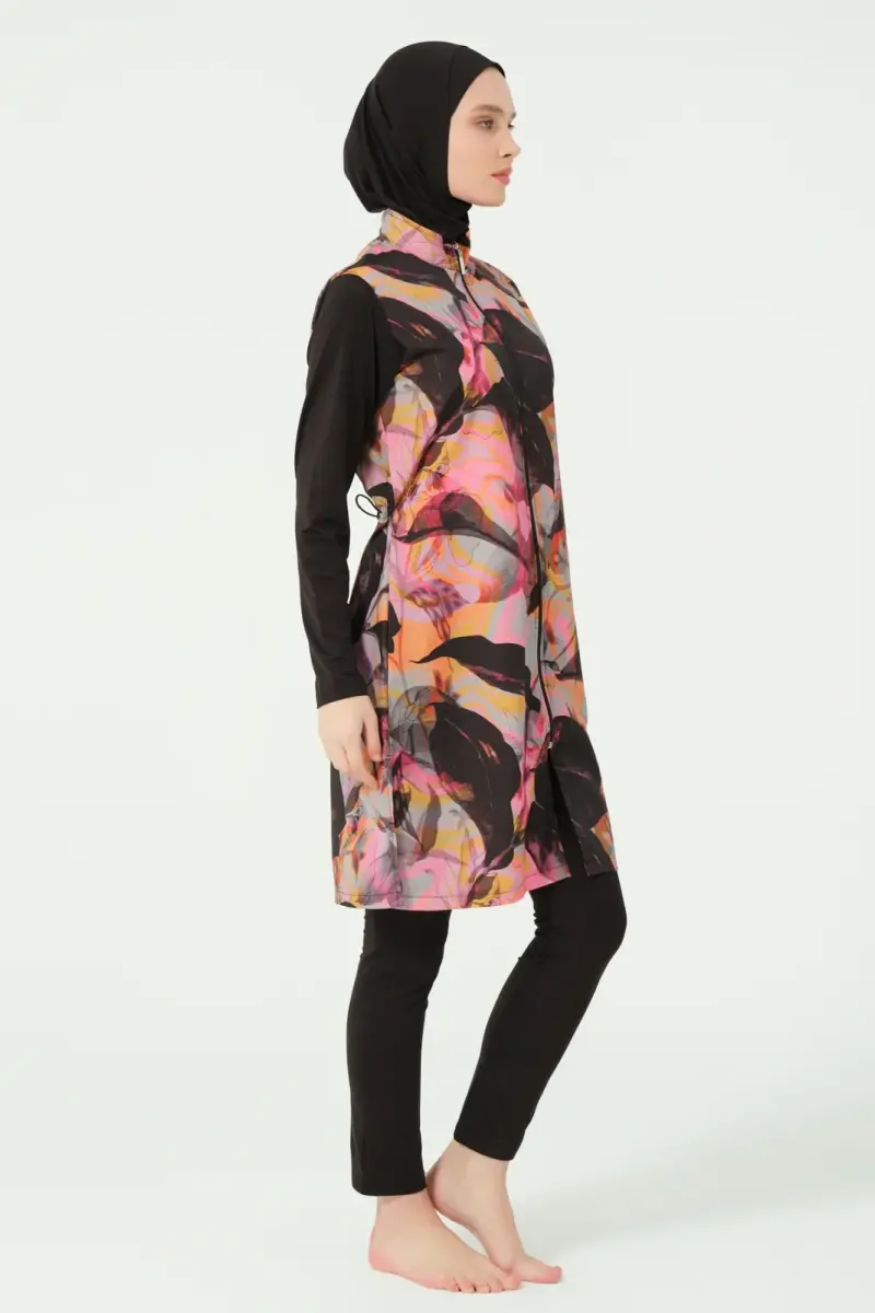 Alfasa Esinti Desenli Su İtici Tam Tesettür Mayo Siyah - 25421-25 - 3