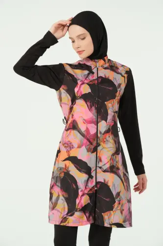 Alfasa Esinti Desenli Su İtici Tam Tesettür Mayo Siyah - 25421-25 - 4