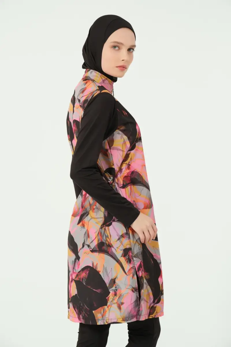 Alfasa Esinti Desenli Su İtici Tam Tesettür Mayo Siyah - 25421-25 - 5